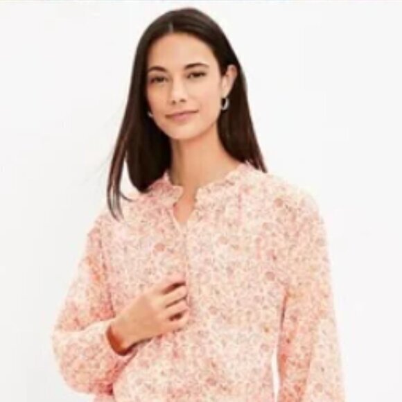LOFT Tops - LOFT Jungle Ruffle Neck Poet Blouse Size Medium